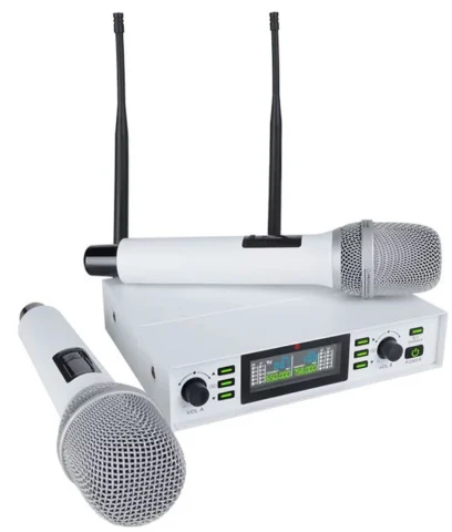 Микрофонная система Axelvox DX800SW UHF 650 — 758 MHz подавитель обратной связи цифровая модуляция LCD дисплей DSP ручной микрофон — 2 шт. силик