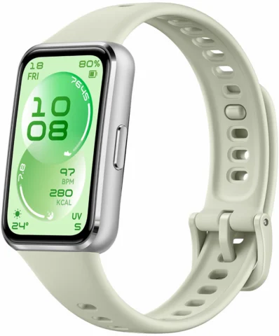 Huawei Band 11 алюминевые серебристые с зелёным ремешком